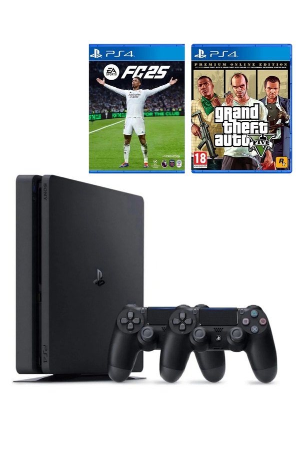 Sony Playstation 4 Slim 1 TB + 2. DualShock Kol + Ps4 FC 25 + GTA 5