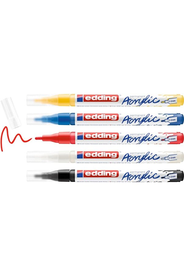 Aclyashop 5300 Akri̇li̇k Markör 5 Li̇ Set, Temel Renkler, 5 Akri̇li̇k Seti̇, Yuvarlak Uç 1-2 Mm Newdesi̇ng