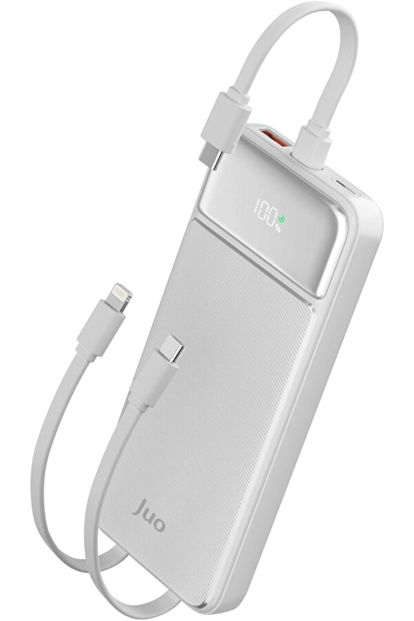 Aclyashop 10000Mah 22.5W Led Ekranlı Ve Type-C Kablolu Powerbank Taşınabi̇li̇r Hızlı Şarj Ci̇hazı Beyaz