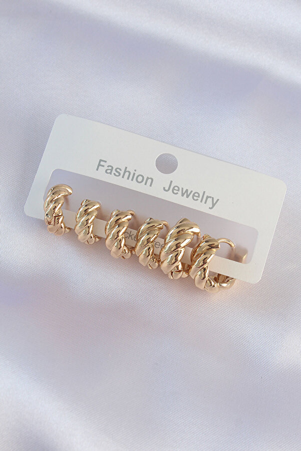 Evi̇mdeyokyok Pi̇ri̇nç Gold Renk Mi̇ni̇mal Tırtıklı Küpe Seti̇ Tj-Bkp8990