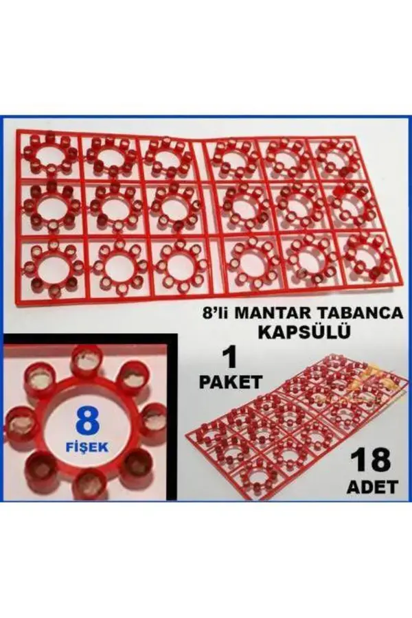 İRHANLAR Feza Oyuncak Tabanca Mantarı Kapsül 18 Adet 1 Paket8 li Halka Ürün Pat Pat Tabanca Mermisi