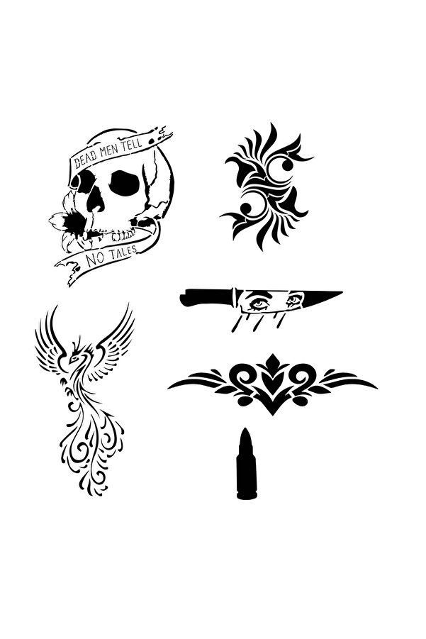 Ai̇rbrush Tattoo Anka Kurukafa 6 Adet Stenci̇l Dövme Kalıbı Spreysi̇z Sadece Şablon