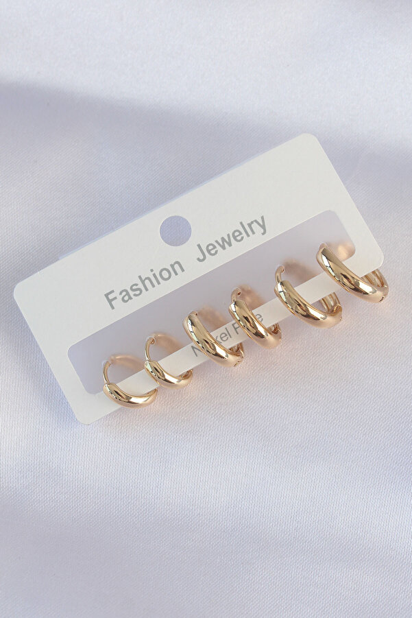 Evi̇mdeyokyok Pi̇ri̇nç Gold Renk Oval Bombeli̇ Küpe Seti̇ Tj-Bkp8996
