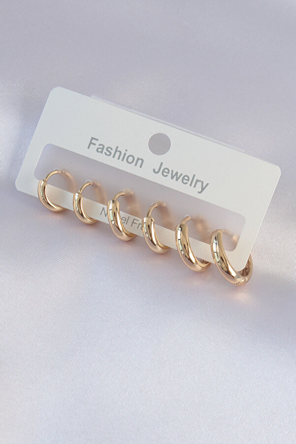 Evi̇mdeyokyok Pi̇ri̇nç Gold Renk Oval Küpe Seti̇ Tj-Bkp9002