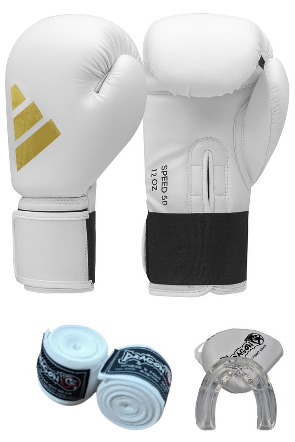 adidas ADISBG50 Speed50 adidas Boks Eldiveni Kick boks Muay Thai Boks Eldiveni Bandaj ve Dislik 3’lü Set