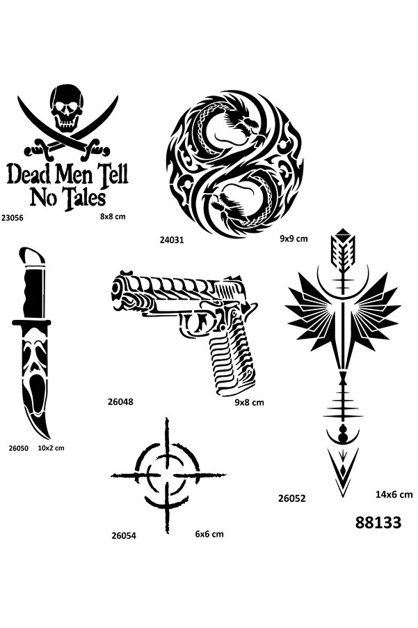 Ai̇rbrush Tattoo Savaş Ve Dragon 6 Adet Stenci̇l Dövme Kalıbı Spreysi̇z Sadece Şablon