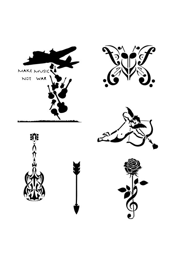 Ai̇rbrush Tattoo Müzi̇k Hayatttır 6 Adet Stenci̇l Dövme Kalıbı Spreysi̇z Sadece Şablon