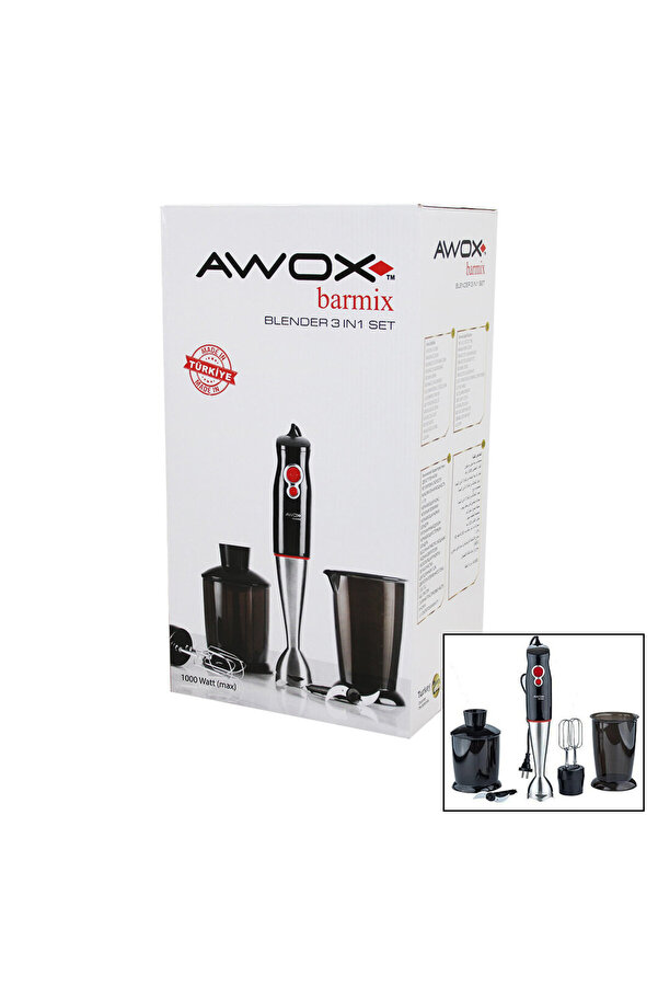 Go İthalat Awox Barmi̇x 3İn1 Blender Seti̇ Çeli̇k 2Li̇ Mi̇kser Çeli̇k Rondo Bıçak Çeli̇k 4 Kanatlı Bıçak 1000W