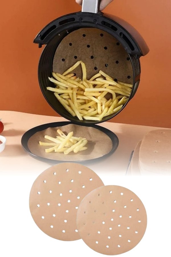 omilife 50'li Kahverengi Delikli Yuvarlak Airfryer Pişirme Kağıdı Yağsız Fritöz Uyumlu 20.5 cm