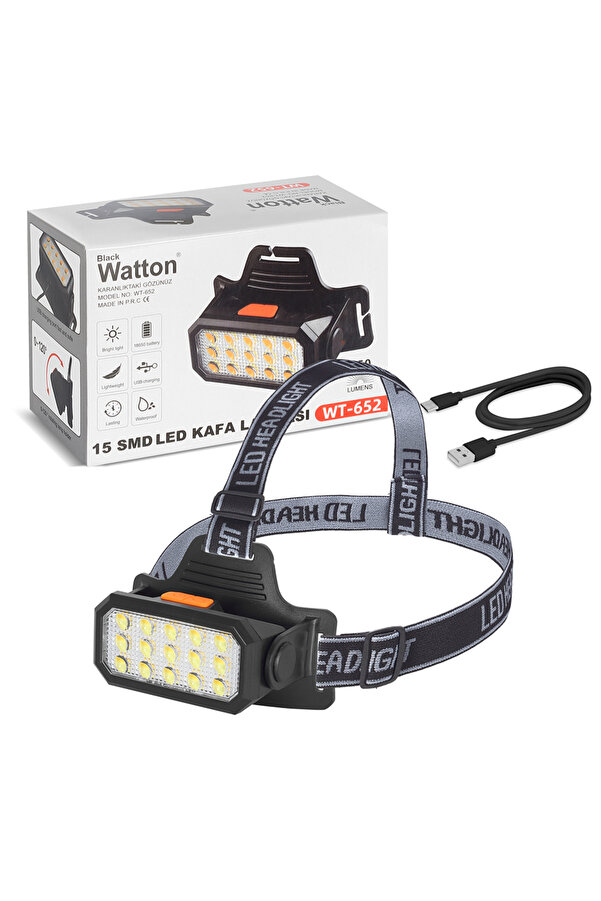 15 Ledli̇ Sarı / Beyaz Şarjlı Kafa Lambası Watton Wt-652 Tdrtr