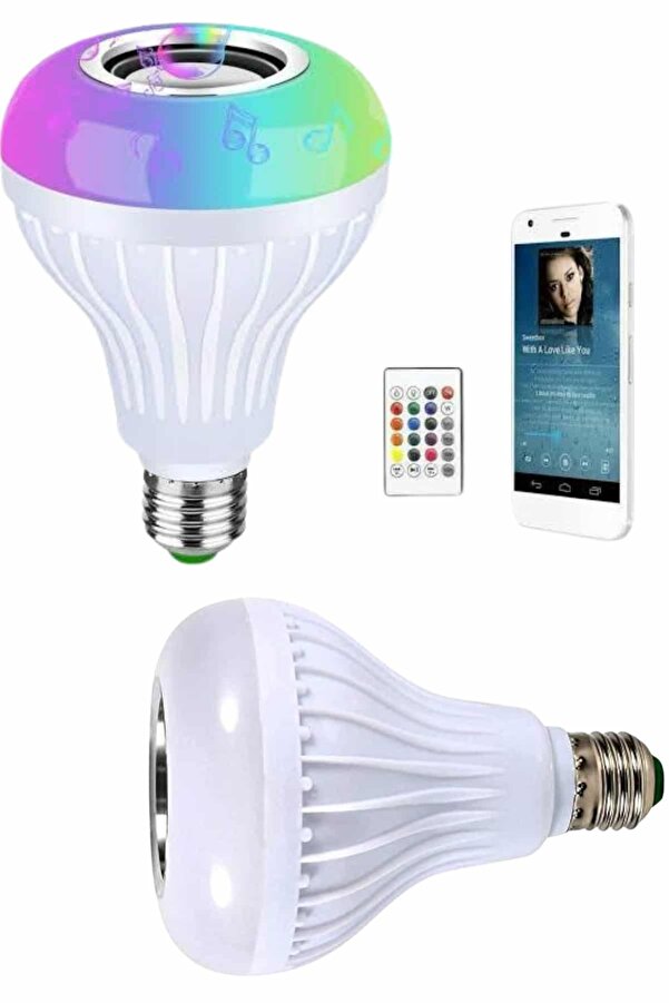Ucuztekno Kumandalı Rgb Led Işık Bluetooth Hoparlör Ses Lambası Renkli̇ Ampul
