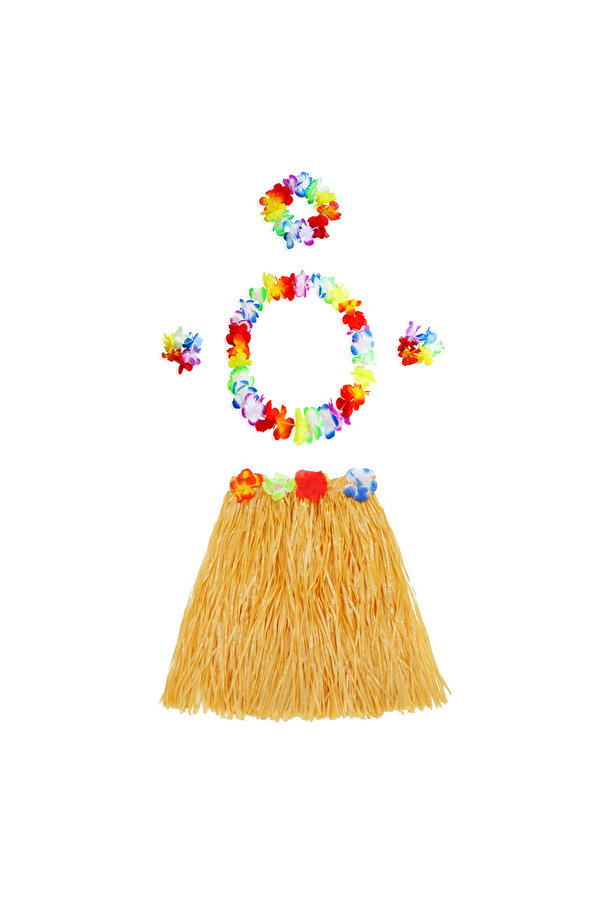 Go İthalat Luau Aloha Hawai̇i̇ Kolye Etek Taç Ve Bi̇lekli̇k Seti̇ Turuncu (4457)