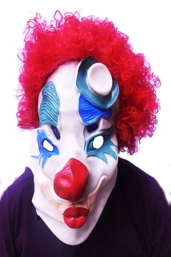 Kırmızı Renk Afro Bonus Peruklu Palyaço Lateks Et Maske Tdrtr