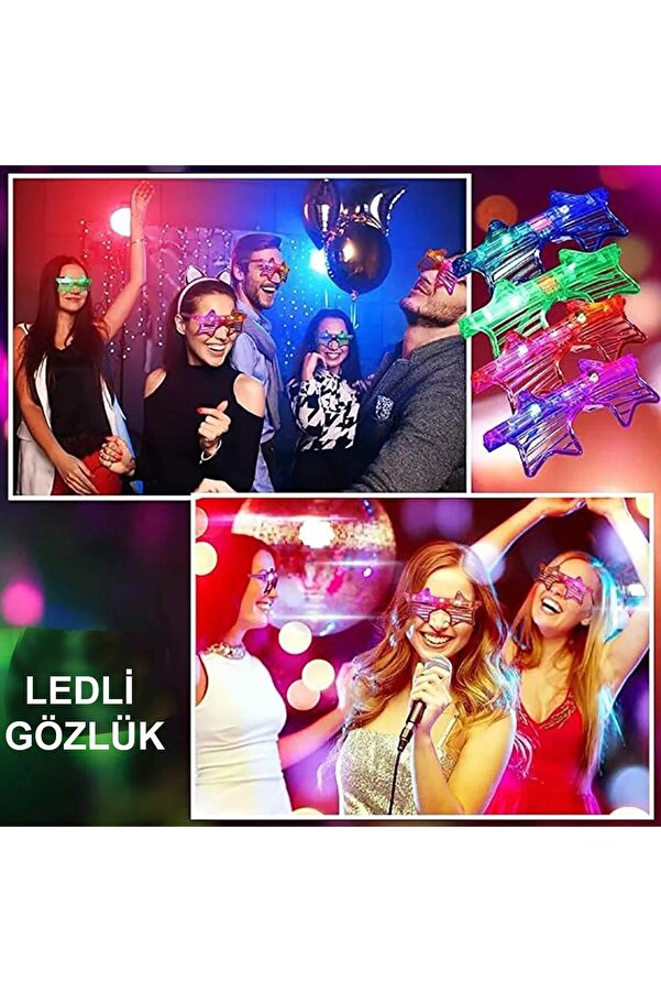 Go İthalat Işıklı Yıldız Gözlük Ledli̇ Parti̇ Gözlüğü 6 Renk 12 Adet (5258)