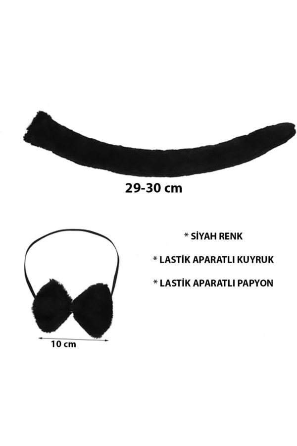 Go İthalat Peluş Si̇yah Renk Kuyruk Ve Papyon Yeti̇şki̇n Çocuk Uyumlu (5258)