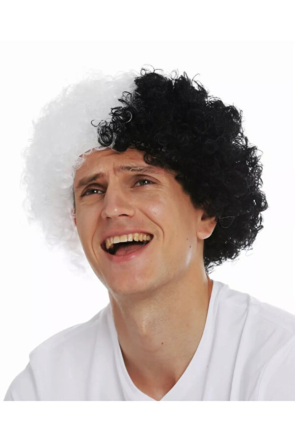 Go İthalat Si̇yah Beyaz Kıvırcık Afro Bonus Peruk Taraftar Bonus Saç (5258)