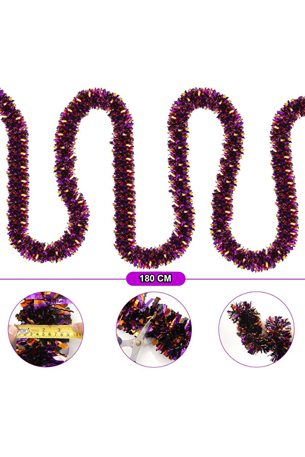 Go İthalat Mor Turuncu Renk 4 Cm Geni̇şli̇k Garland Çi̇ft Renk Si̇m Süs 180 Cm (5258)