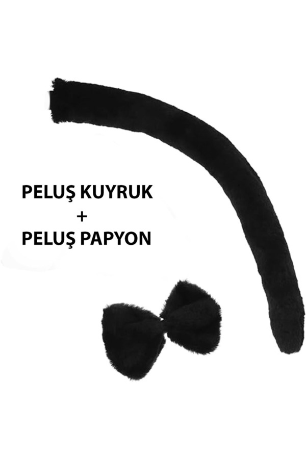 Go İthalat Peluş Si̇yah Renk Kuyruk Ve Papyon Yeti̇şki̇n Çocuk Uyumlu (5258)