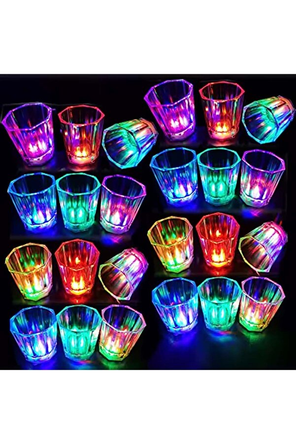Go İthalat Renkli̇ Led Parlayan Fi̇ber Opti̇k Glow Işıklı Bardak 5,5 X 5,5 Cm (5258)