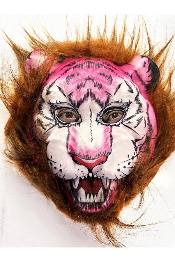 Go İthalat Kahverengi̇ Saçlı Pembe Yüz Kurt Maske Kaplan Maske Mega Peluş 26 No (5258)