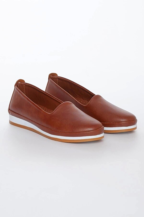 Gult Shoes Haki̇ki̇ Deri̇ Kadın Günlük Ortopedi̇k Ayakkabı Kahve Düz