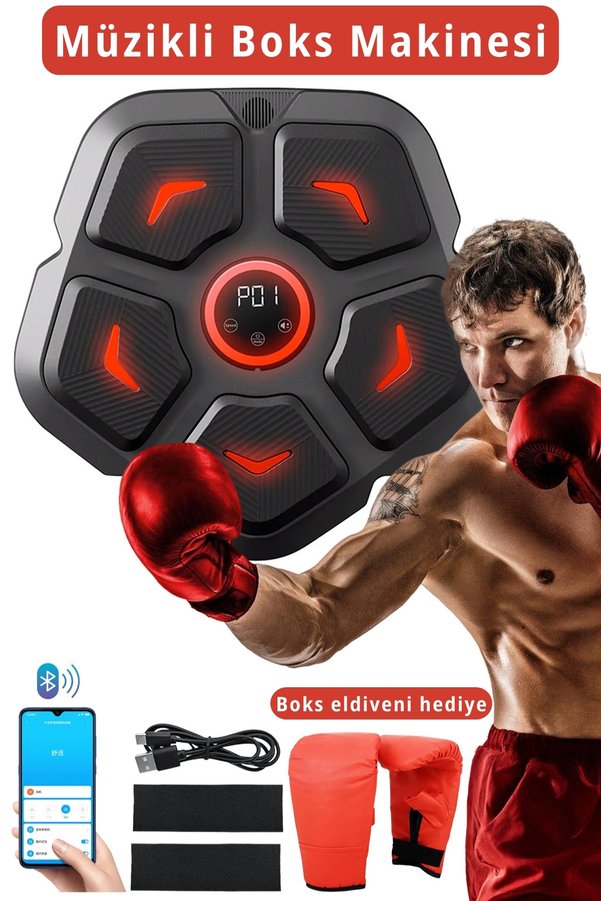 ALFAGİFT Akıllı Boks Eğitim Makinesi Müzikli Bluetooth Spor Aleti Fitness Egzersiz Cihazı