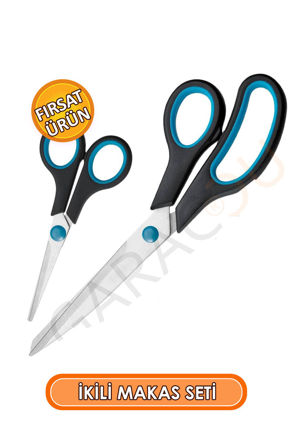 garaccu Paslanmaz Çelik Terzi Makası 2'li Set Büyük 21.5 Cm Küçük 14 Cm Okul Terzi Mutfak Makası