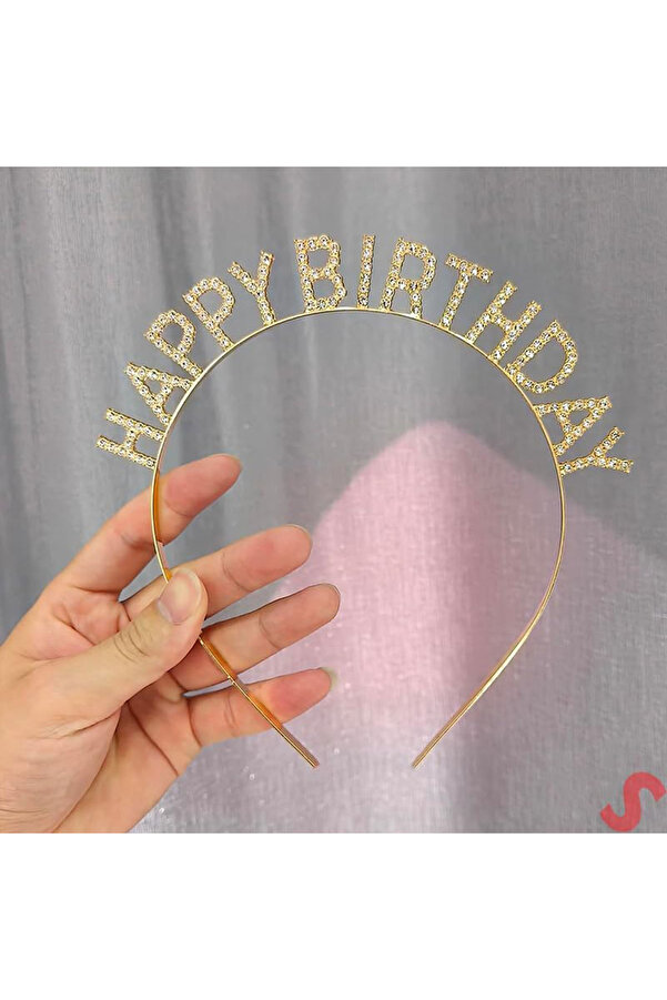 Ethab Ti̇caret Altın Gold Renk Kri̇stal Taşlı Parlak Happy Bi̇rthday Taç