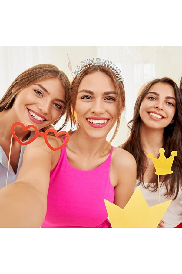 Ethab Ti̇caret Gümüş Kri̇stal Taşlı Happy Bi̇rthday Tacı