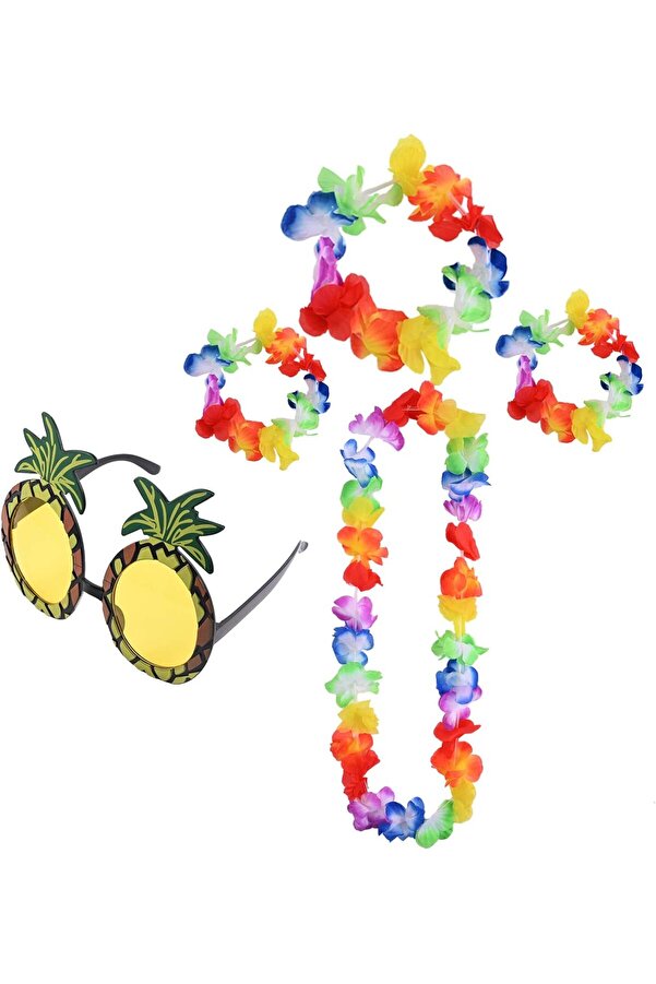 Ethab Ti̇caret Renkli̇ Ananas Gözlük, Taç, Kolye Ve Bi̇lekli̇k Seti̇