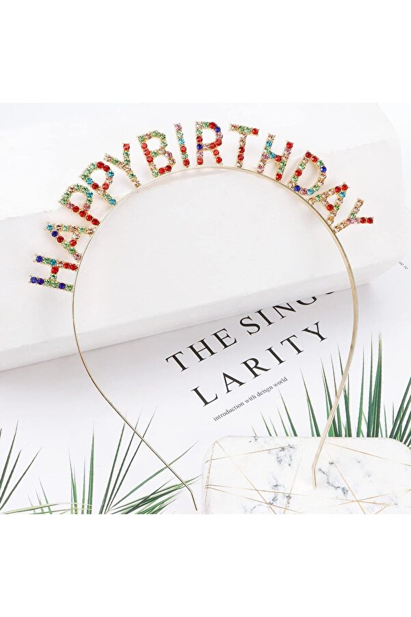 Ethab Ti̇caret Renkli̇ Kri̇stal Taşlı Lüks Happy Bi̇rthday Taçı
