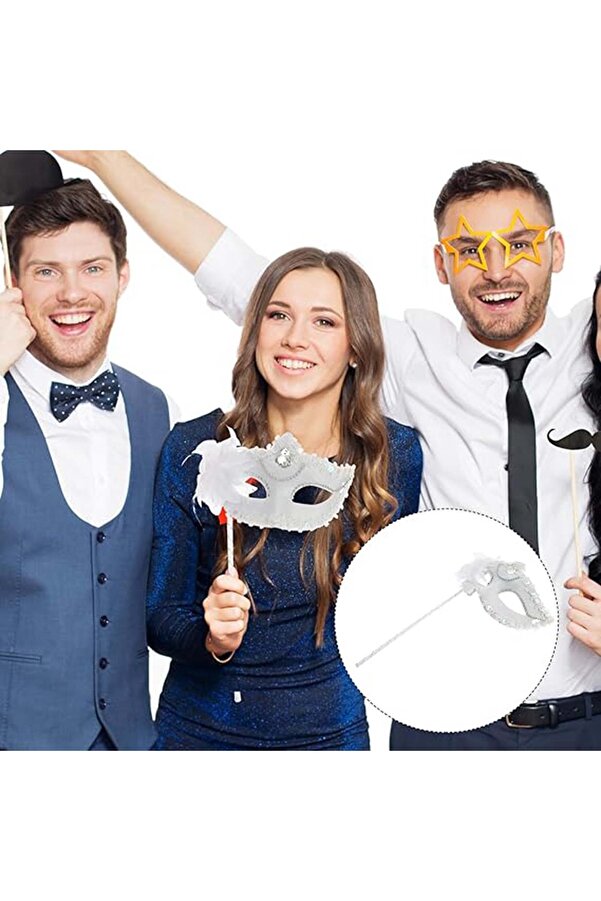 Ethab Ti̇caret Beyaz Işıltılı Tutmalı Fotoğraf Çeki̇mi̇ Maskesi̇