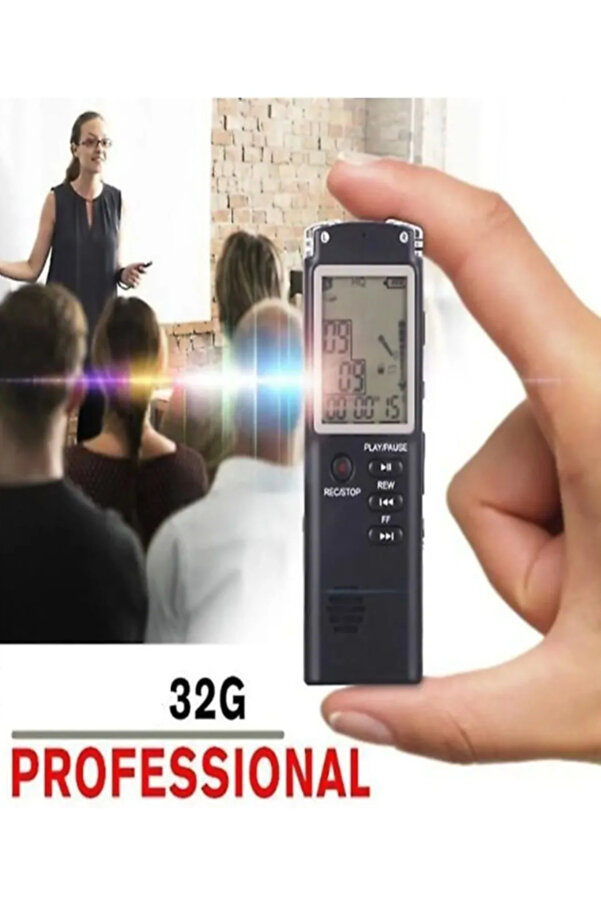 İRHANLAR Ses Kayıt Cihazı Çift Mikrofonlu Mikrofonlu 32 Gb Ev Işyeri Dinleme Cihazı