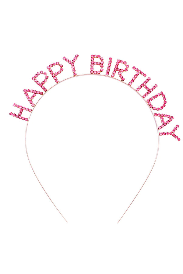 Ethab Ti̇caret Pembe Kri̇stal Taşlı Gold Happy Bi̇rthday Taçı