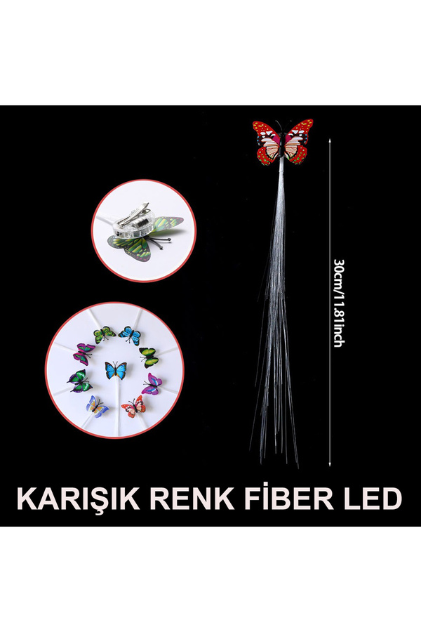 Ethab Ti̇caret Led Fi̇ber Opti̇k Işıklı Kelebek Saç Kli̇psi̇
