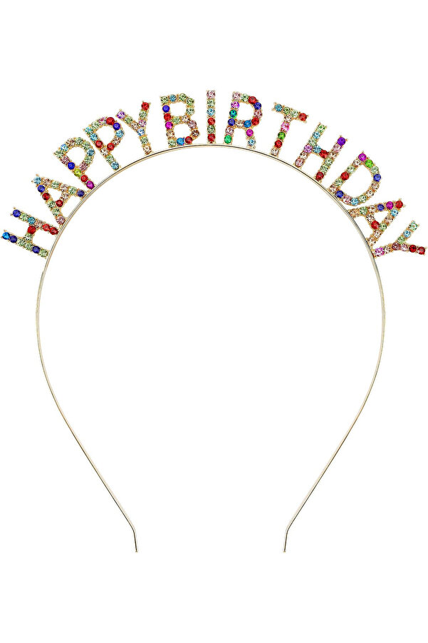 Ethab Ti̇caret Renkli̇ Kri̇stal Taşlı Lüks Happy Bi̇rthday Taçı