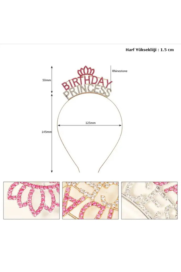 Ethab Ti̇caret Kri̇stal Taşlı Bi̇rthday Pri̇ncess Yazılı Parti̇ Tacı Pembe Renk