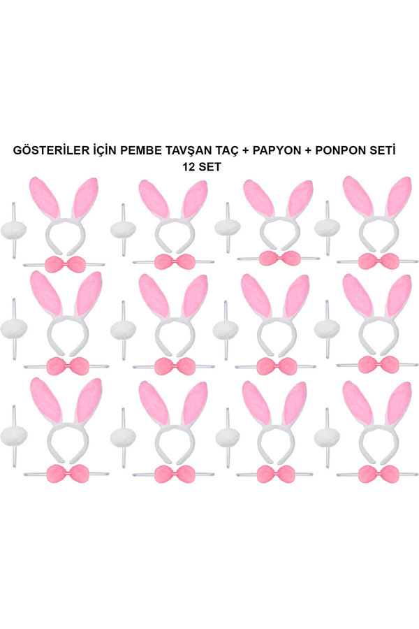 Ethab Ti̇caret Pembe Tavşan Kostüm Seti̇ – Taç, Papyon, Ponpon (12’Li̇ Paket)