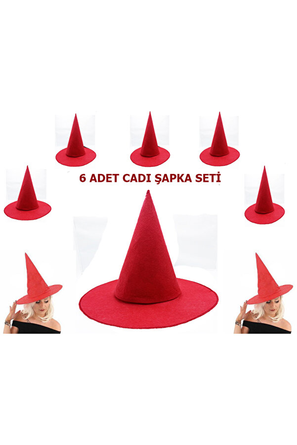 Ethab Ti̇caret Kırmızı Keçe Cadı Şapkası Yeti̇şki̇n-Çocuk Uyumlu