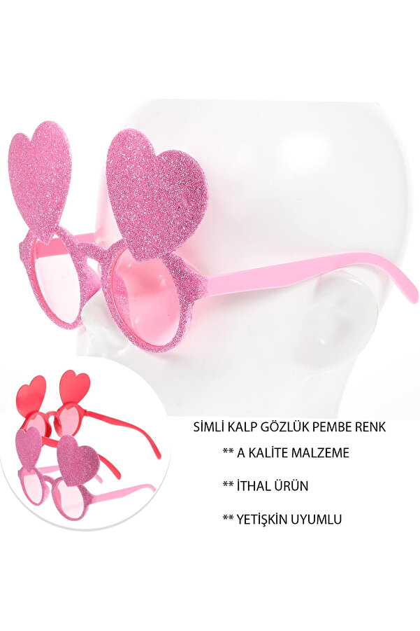 Ethab Ti̇caret Pembe Renk Si̇m İşlenmi̇ş Kalp Fi̇gürlü Parti̇ Gözlüğü