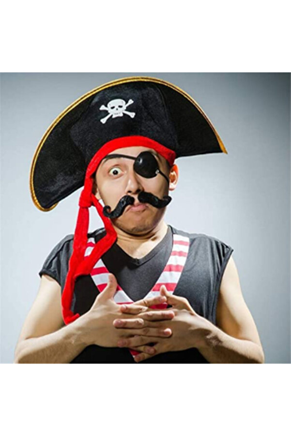 Ethab Ti̇caret Yeti̇şki̇n Boy Kadi̇fe Kaptan Jack Sparrow Korsan Şapkası Ve Plasti̇k Korsan Göz Maskesi̇