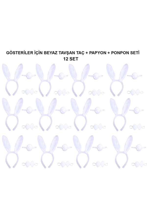 Ethab Ti̇caret Beyaz Tavşan Kostüm Seti̇ – Taç, Papyon, Kuyruk (12’Li̇ Paket)