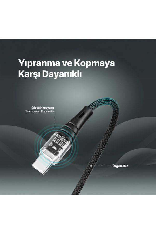 Ttec Ekstra Dayanıklı Transparan Usb-C –Usb-C 60W Pd/Qc 120Cm Hızlı Şarj/Data Kablosu Siyah 2Dk58S