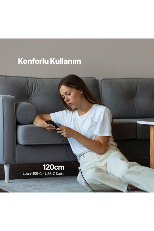 Ttec Ekstra Dayanıklı Transparan Usb-C –Usb-C 60W Pd/Qc 120Cm Hızlı Şarj/Data Kablosu Siyah 2Dk58S