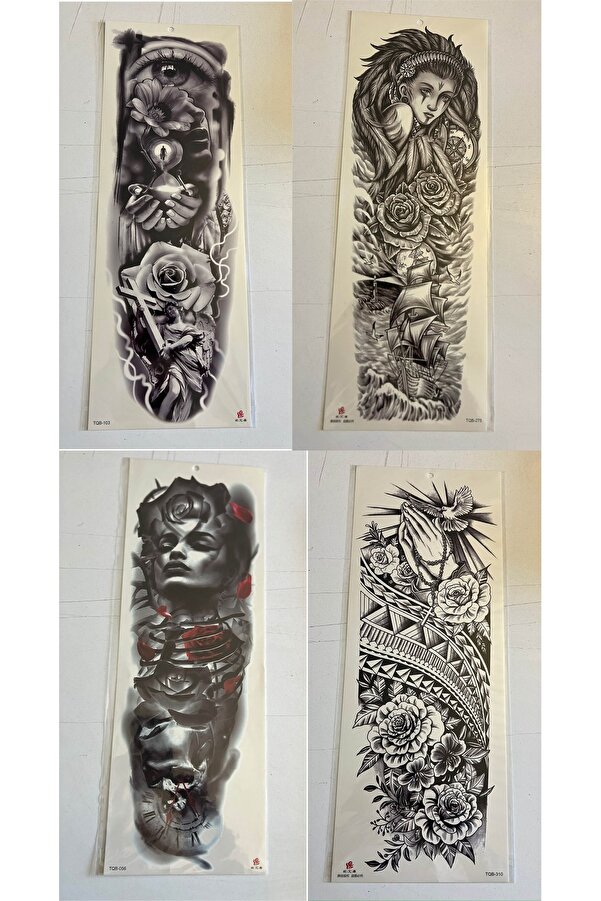 Ai̇rbrush Tattoo Dua 1 Hafta Kalıcı 4 Adet Bi̇rden Tam Kol Bacak Kaplama 46 Cm Geçi̇ci̇ Dövme Seti̇