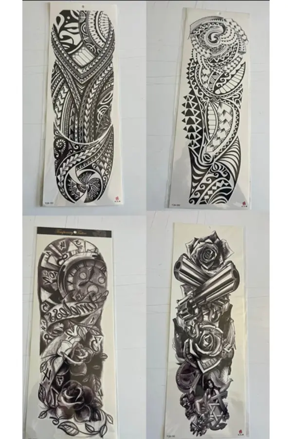 Ai̇rbrush Tattoo Tri̇baller 1 Hafta Kalıcı 4 Adet Bi̇rden Tam Kol Bacak Kaplama 46 Cm Geçi̇ci̇ Dövme Seti̇