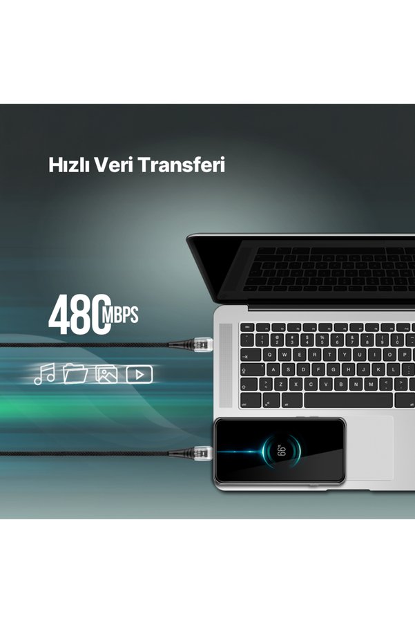 Ttec Ekstra Dayanıklı Transparan Usb-C –Usb-C 60W Pd/Qc 120Cm Hızlı Şarj/Data Kablosu Siyah 2Dk58S
