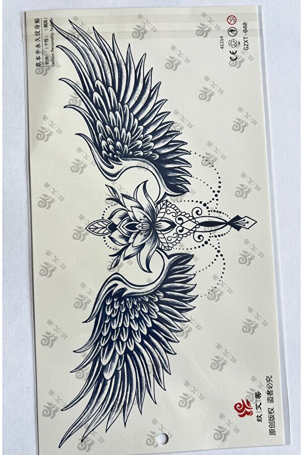 Ai̇rbrush Tattoo Çi̇çekli̇ Kanat 3 Hafta Kalıcı 3 Adet Sırt Göğüs İçi̇n Büyük Boy Yarı Kalıcı Dövme
