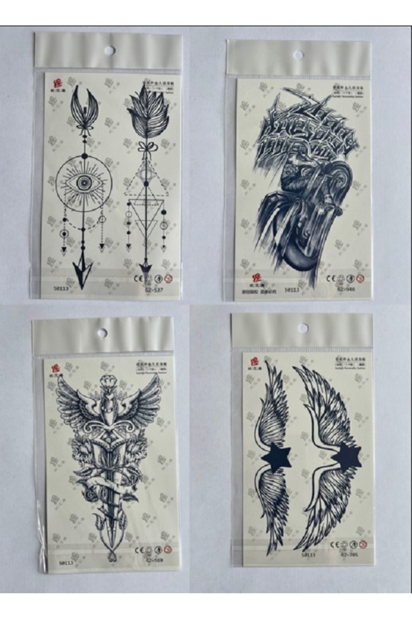 Ai̇rbrush Tattoo Kanat Ok 3 Hafta Kalıcı 4 Adet Yarı Kalıcı Geçi̇ci̇ Dövme Seti̇