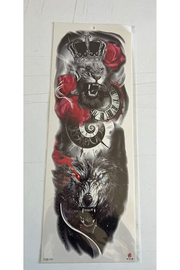Ai̇rbrush Tattoo Ejderha Aslan 1 Hafta Kalıcı 4 Adet Bi̇rden Tam Kol Bacak Kaplama 46 Cm Geçi̇ci̇ Dövme Seti̇